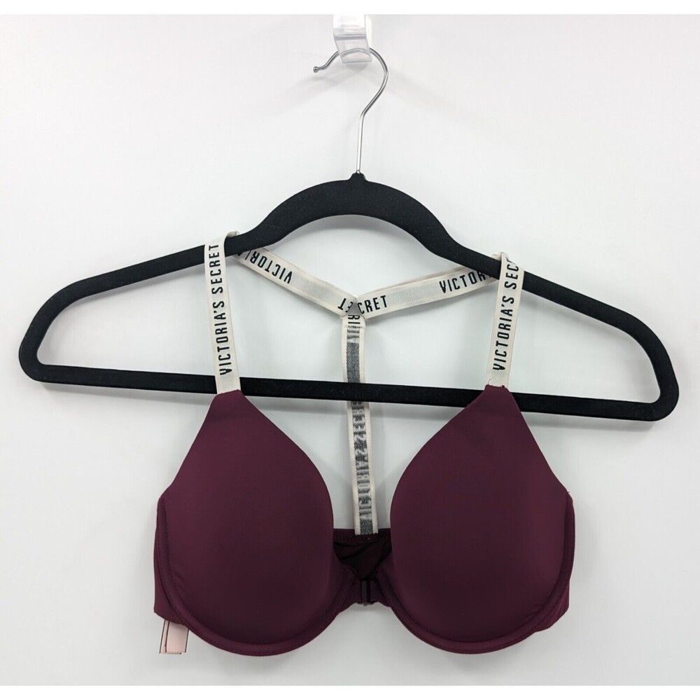 Victoria's Secret Bra Women's 32D Plum Purple Logo T-shirt Lightly Lined Demi